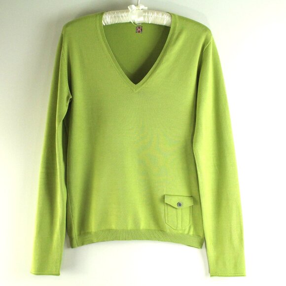 Burberry London Silk Blend Chartreuse Green V-Neck Long Sleeve Sweater M *Flaw - Picture 1 of 9